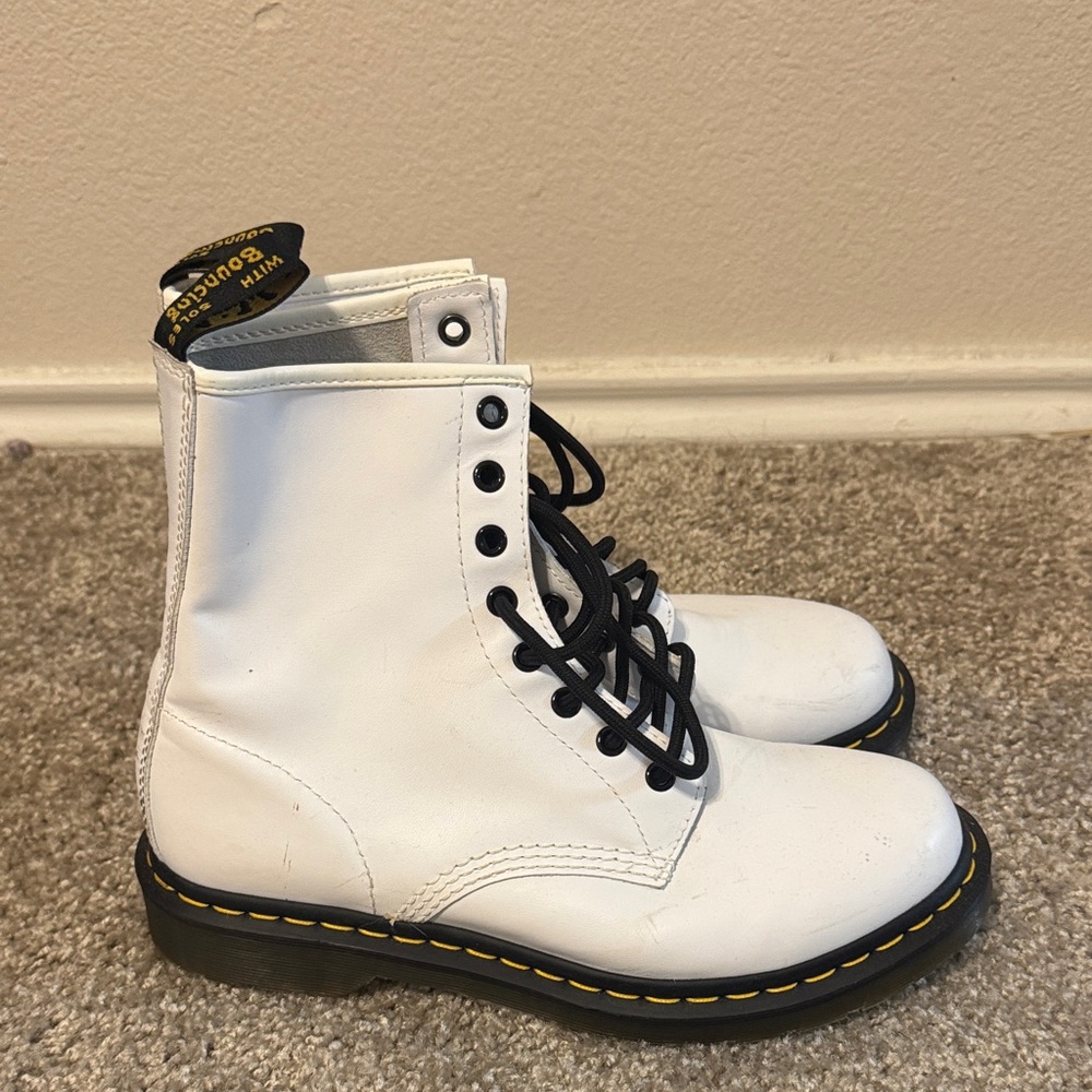 Dr. Martens White Leather Boots with Black Laces